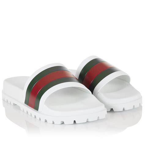 web slide sandal gucci white|Gucci slides web stripe slide.